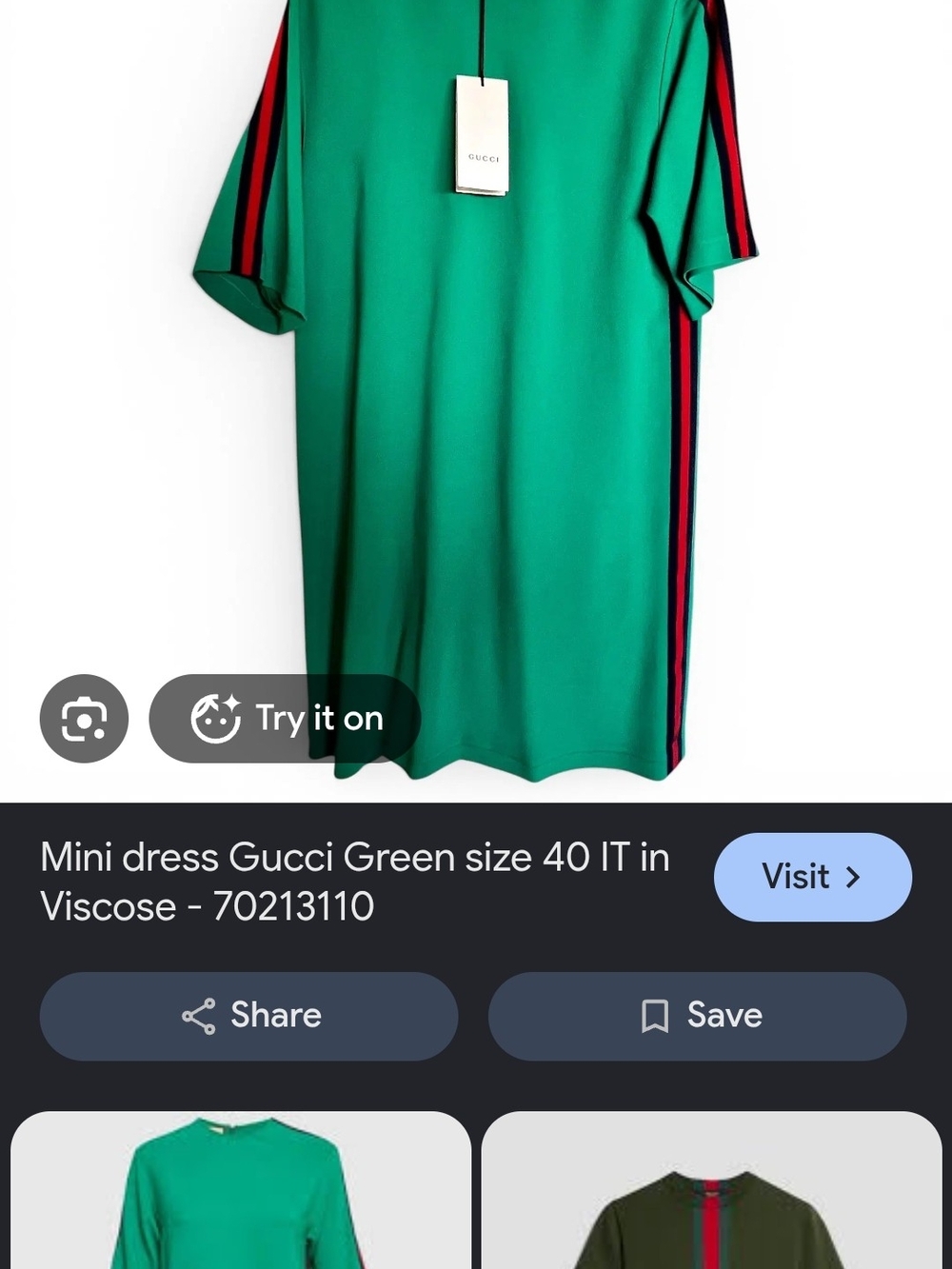 Gucci Green Tee Dress with Red and Blue Side Stripes